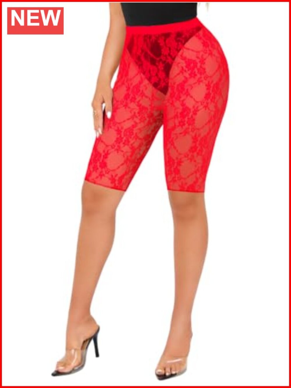 Floral Sheer Mesh High Waisted Capri Leggings for Women Sexy Lace Club Night Out